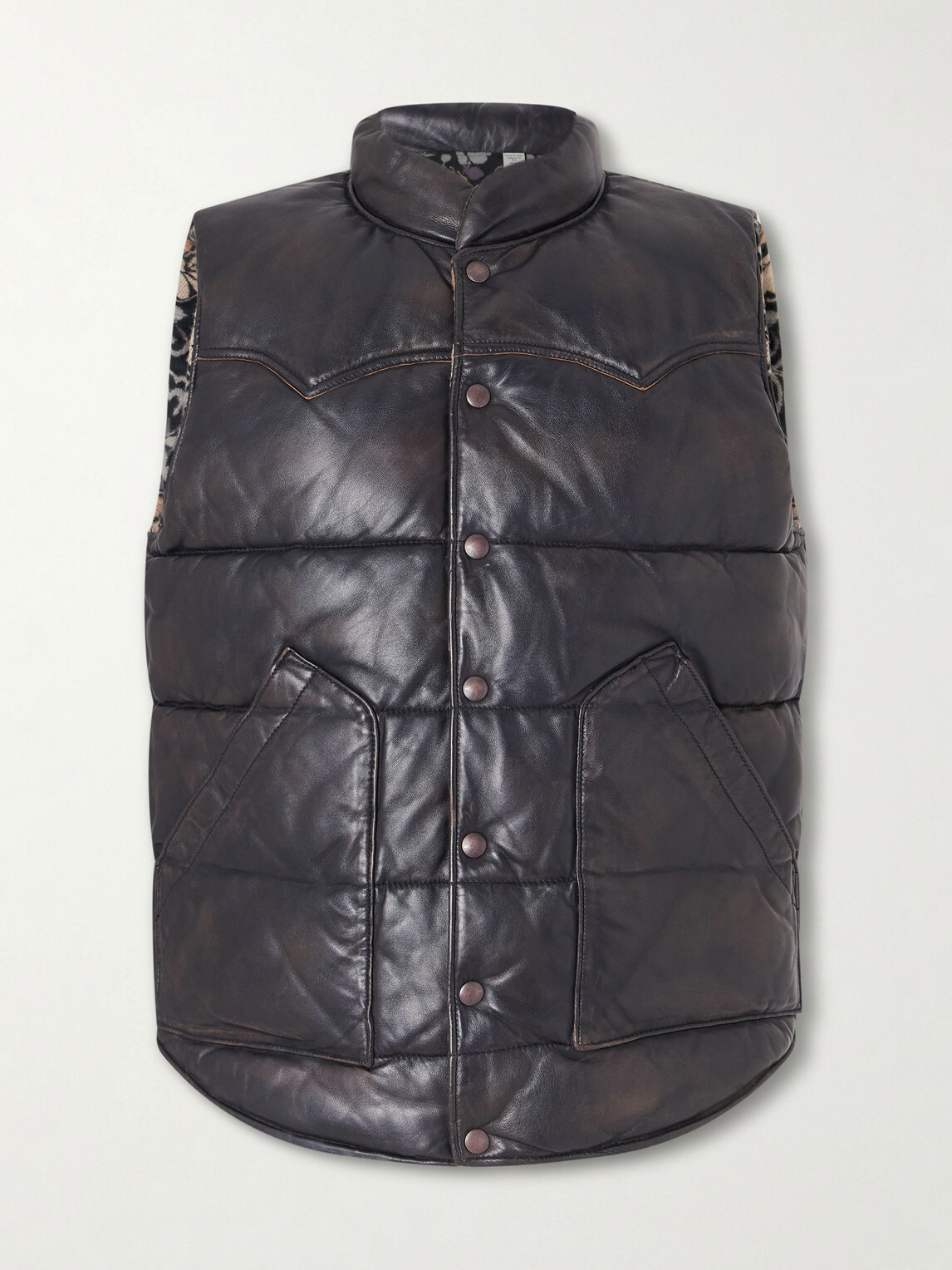 RRL - Reversible Quilted Leather Gilet - Black