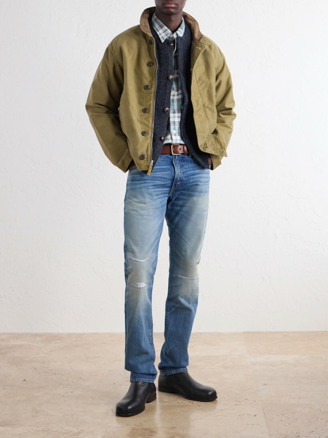 RRL - Distressed Slim-Fit Jeans - Blue