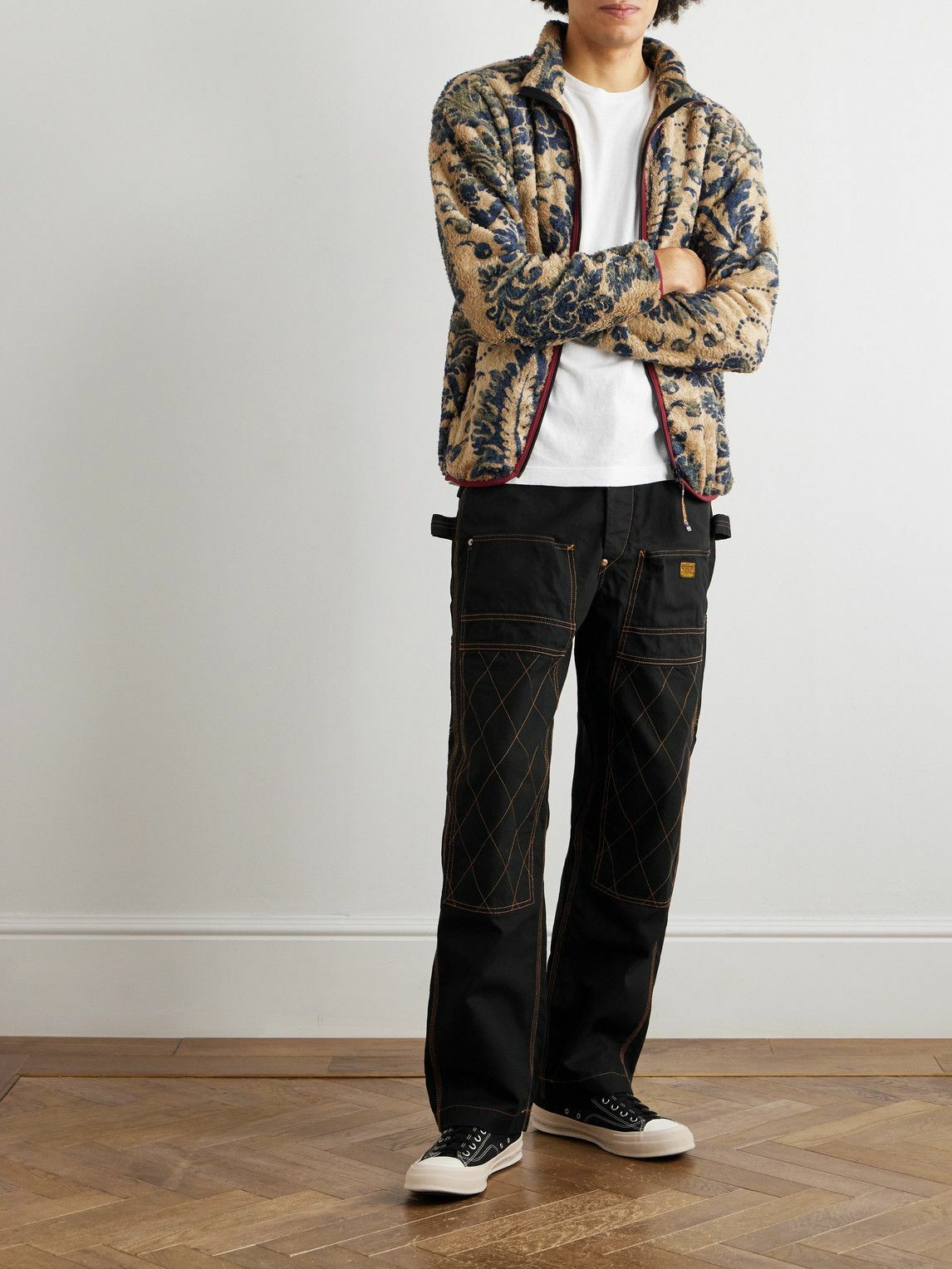KAPITAL - Lumber Straight-Leg Embroidered Cotton-Canvas Cargo Trousers - Black
