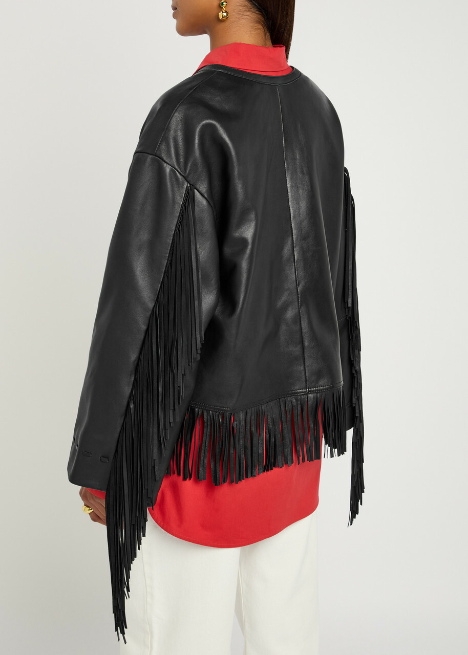 BY Malene Birger Zoena Fringed Leather Jacket Black
