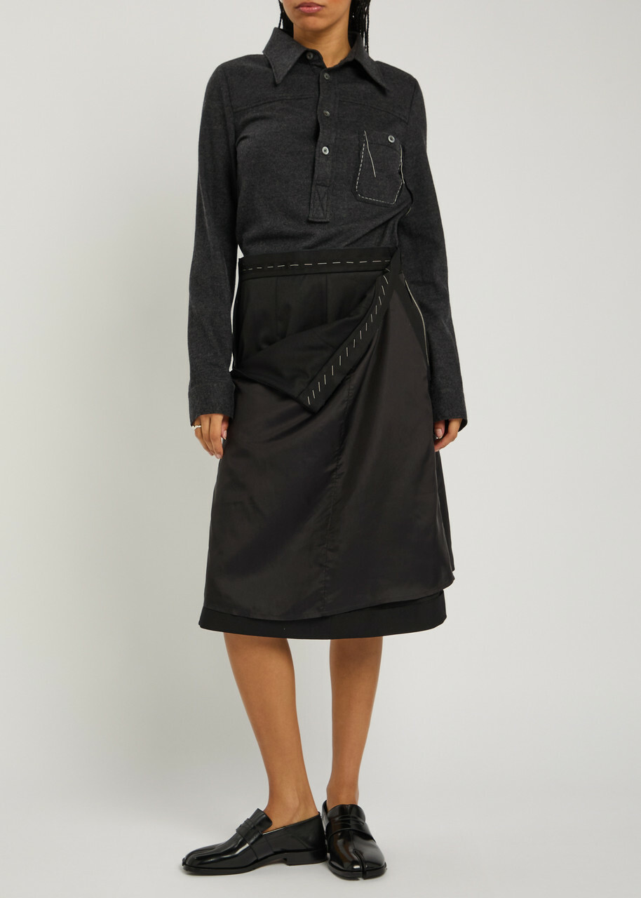 Maison Margiela Wool and Shell Midi Shirt Dress Dark Grey