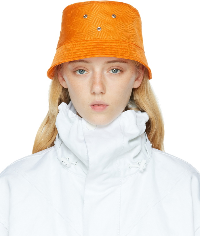 Photo: Bottega Veneta Orange Intreccio Jacquard Bucket Hat