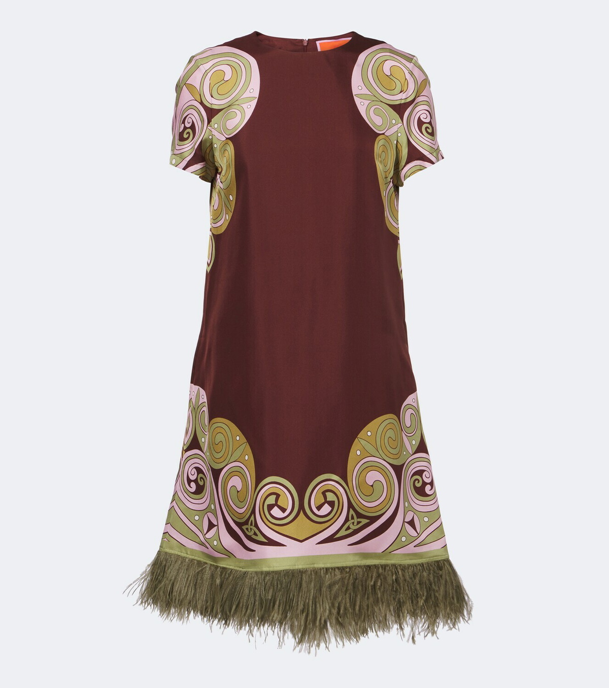 La DoubleJ Kells Swirl feather-trimmed silk minidress