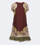 La DoubleJ Kells Swirl feather-trimmed silk minidress