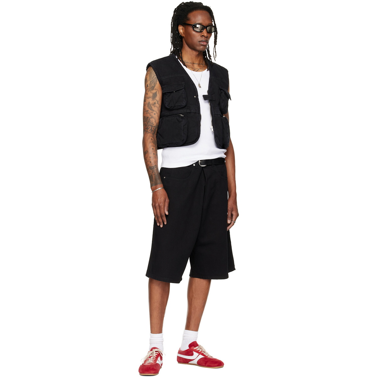 LU'U DAN Black Kriss Kross Denim Shorts