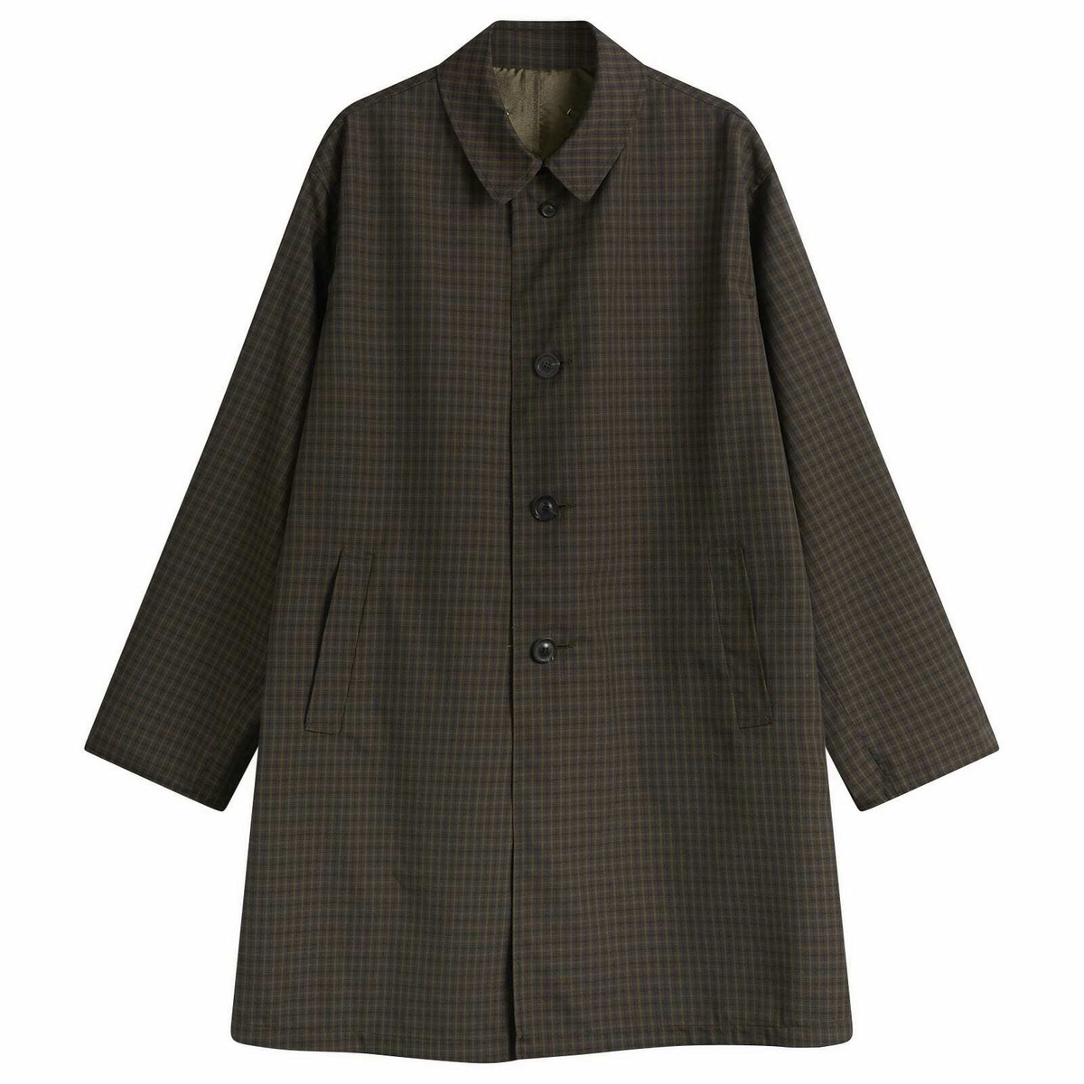 Maison Margiela Men's Check Reversible Coat in Olive/Brown Check