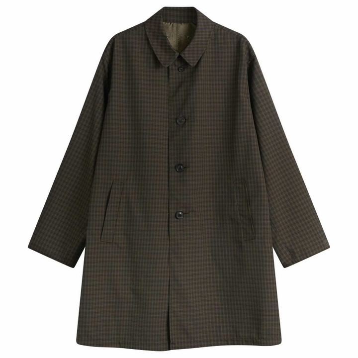 Photo: Maison Margiela Men's Check Reversible Coat in Olive/Brown Check