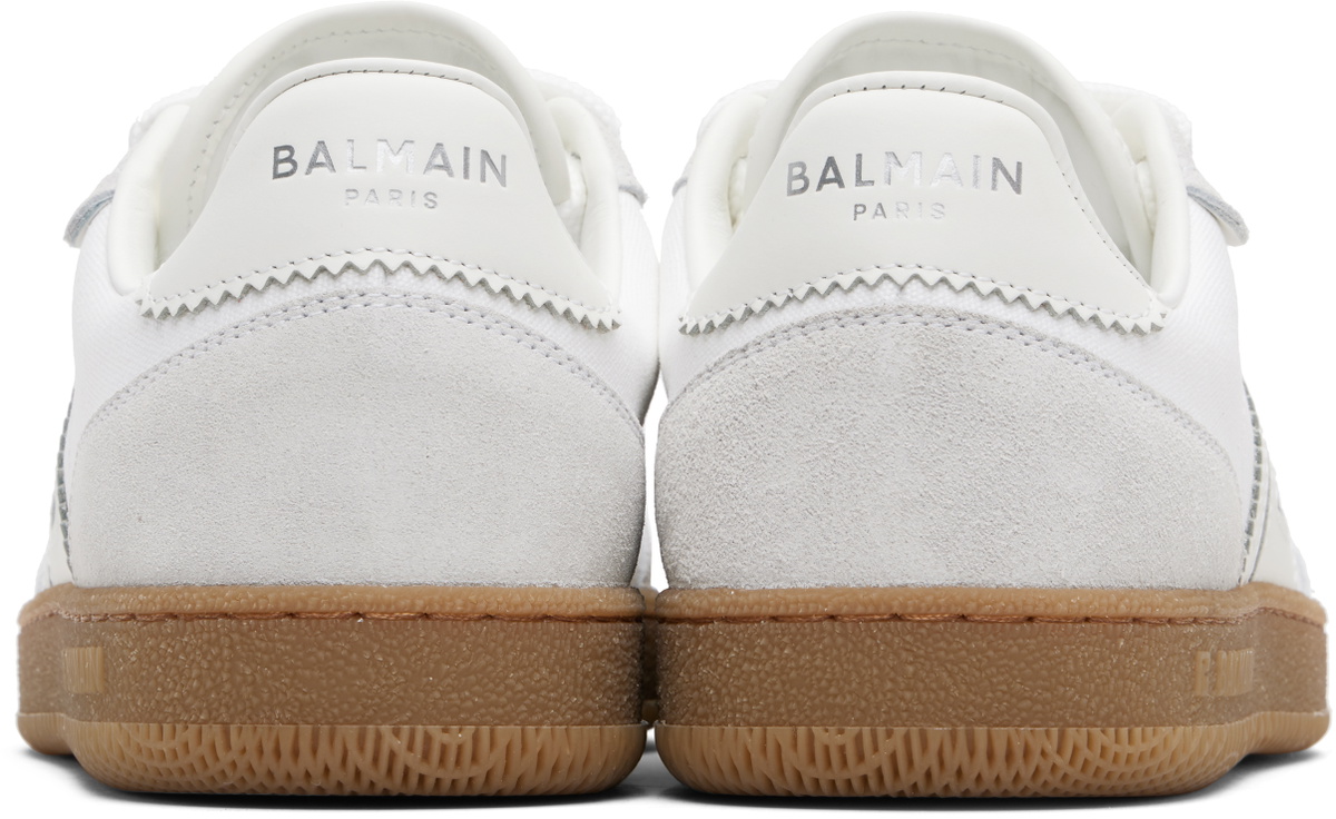 Balmain White Leather & Canvas Swan Sneakers