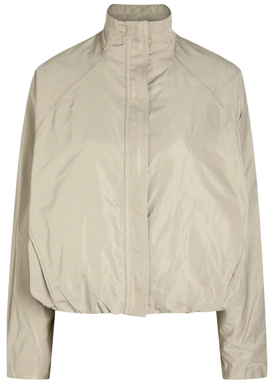 Alaïa High-neck Woven Windbreaker Jacket Beige