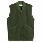 Universal Works Men's Wool Fleece Zip Waistcoat in Olive