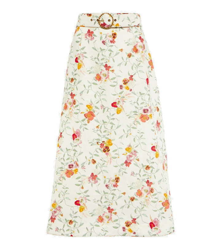 Photo: Zimmermann - Belted floral linen midi skirt