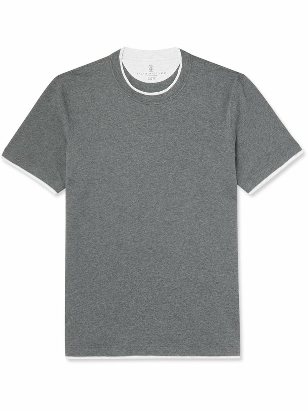 Photo: Brunello Cucinelli - Slim-Fit Layered Cotton-Jersey T-Shirt - Gray