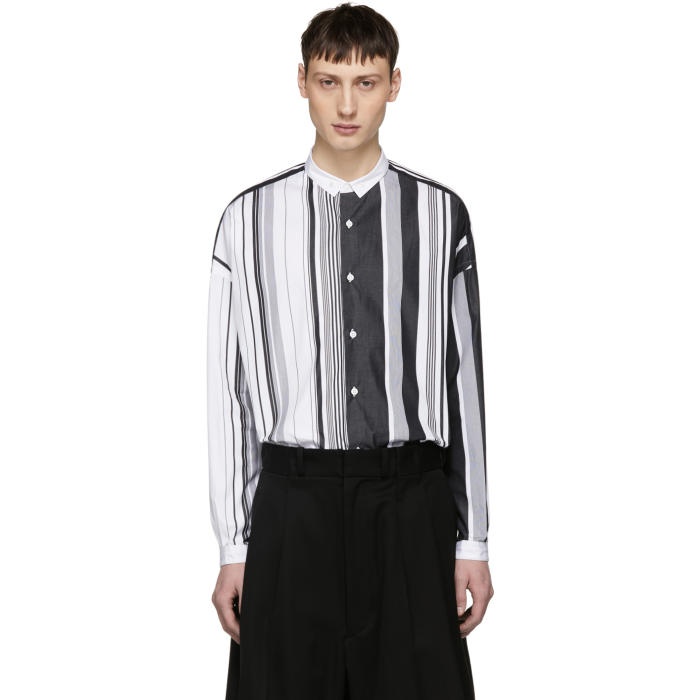 Photo: ALMOSTBLACK Black and White Multistripe Button-Down Shirt 