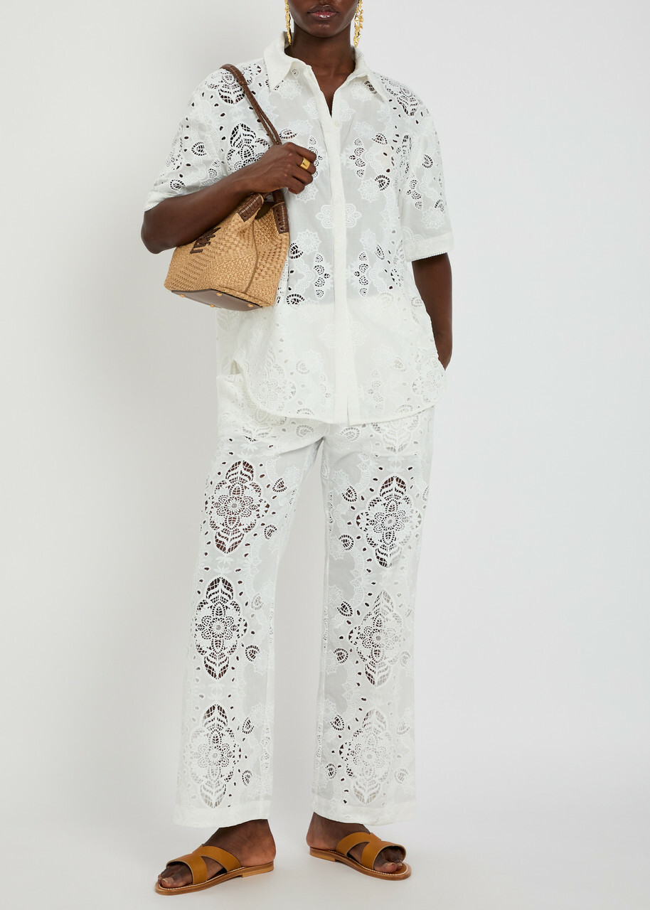 Borgo DE Nor Akari Lace and Embroidered Shirt White