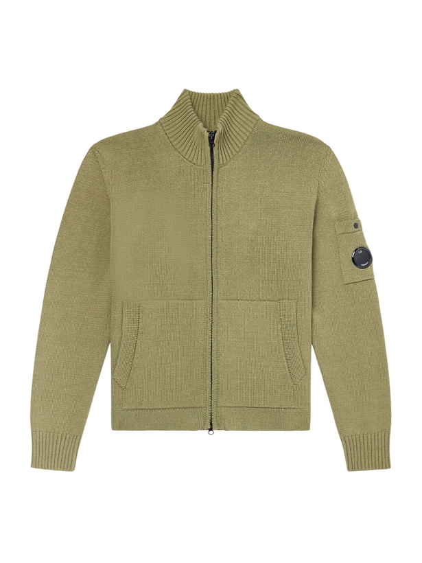 Photo: C.P. Company - Logo-Appliquéd Knitted Cotton Zip-Up Cardigan - Green