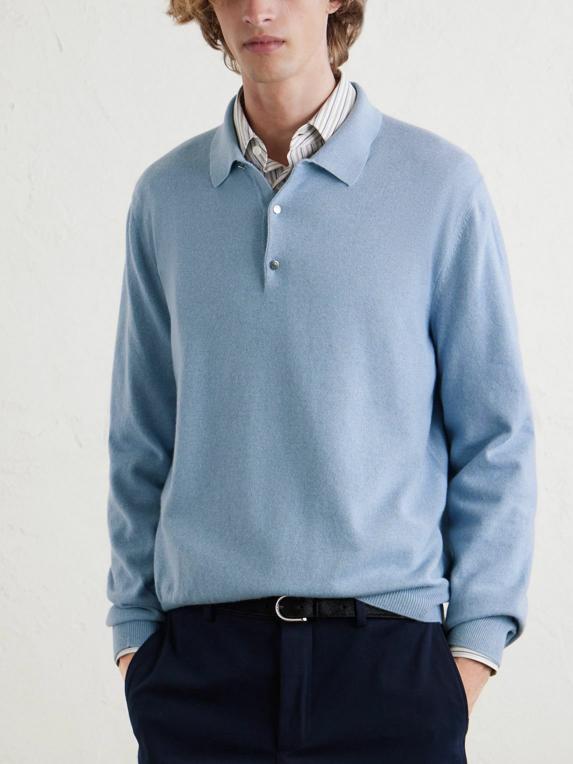 Loro Piana 長袖ポロシャツ Lサイズ Loro Piana - Cashmere Polo Shirt - Blue Loro Piana