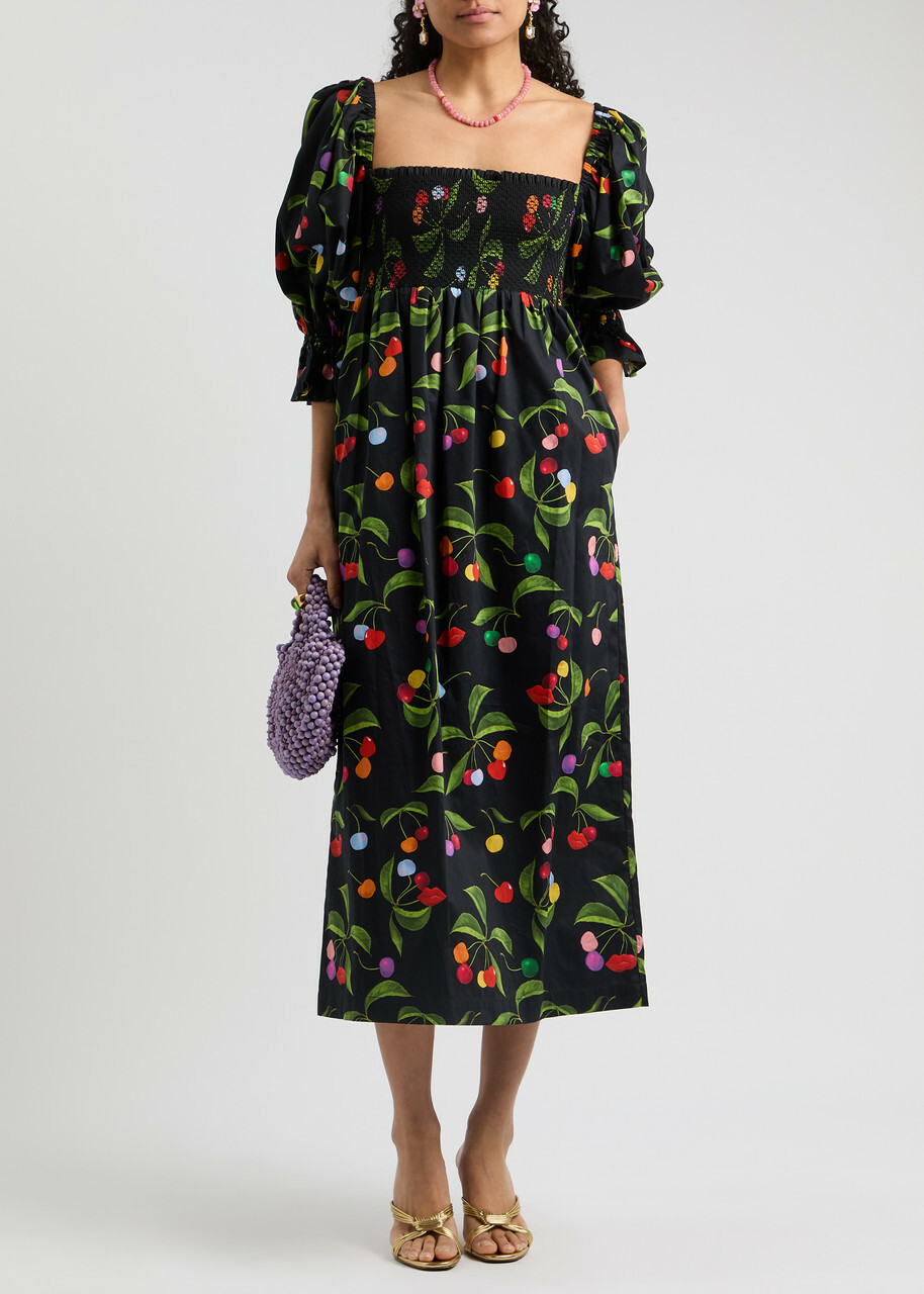 Borgo DE Nor Viona Printed Cotton Midi Dress Black