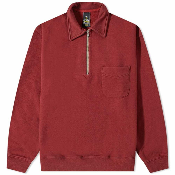 Photo: FrizmWORKS Men's Collar Half Zip Sweat 002 in Burgundy