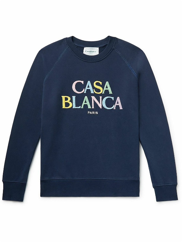 Photo: Casablanca - Logo-Embroidered Organic Cotton-Jersey Sweatshirt - Blue