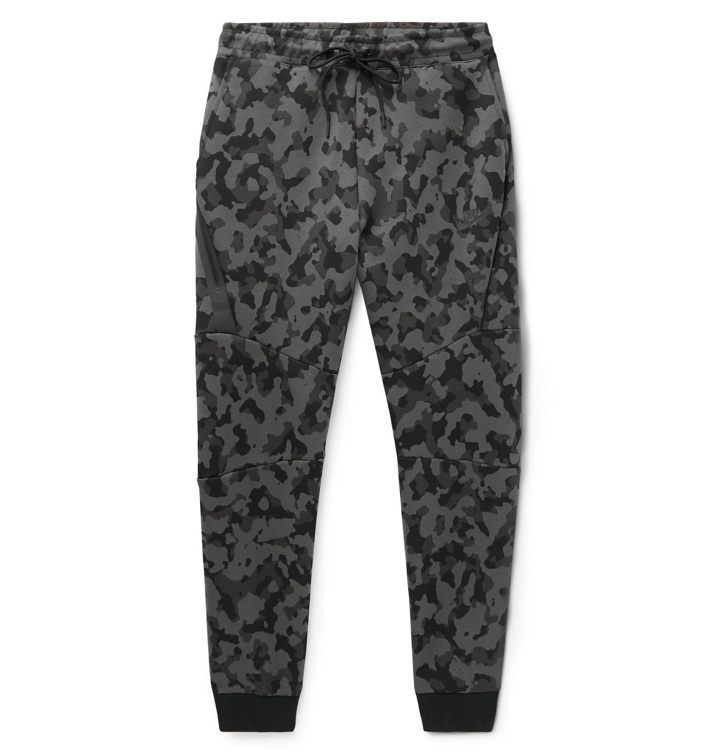 Photo: Nike - Sportswear Slim-Fit Tapered Camouflage-Print Cotton-Blend Tech Fleece Sweatpants - Gray
