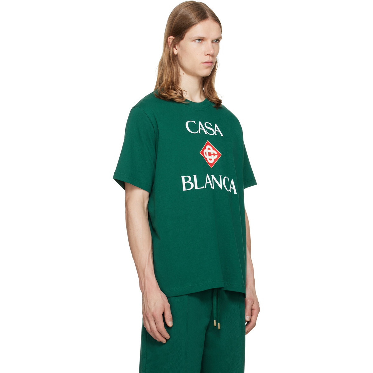Casablanca Green Diamond Logo Short Sleeve T‑shirt