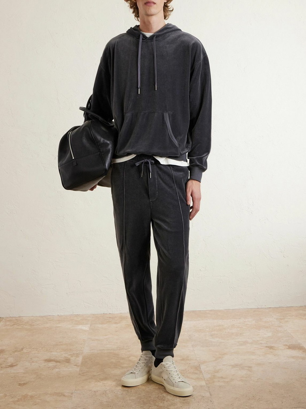 Photo: TOM FORD - Tapered Cotton-Blend Velour Sweatpants - Gray