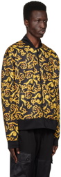 Versace Jeans Couture Black & Gold Sketch Baroque Bomber Jacket