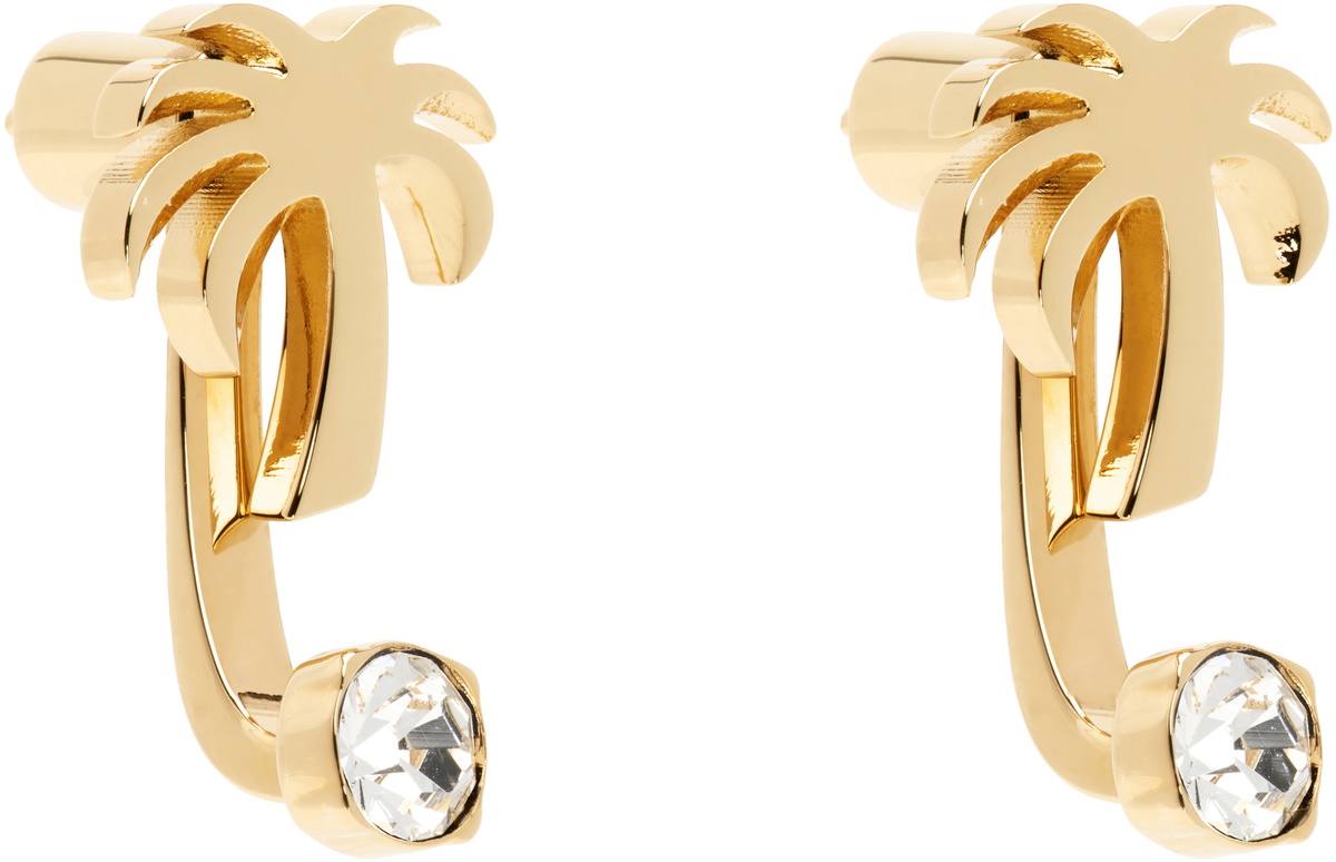 Palm Angels Gold Strass Palm Earrings