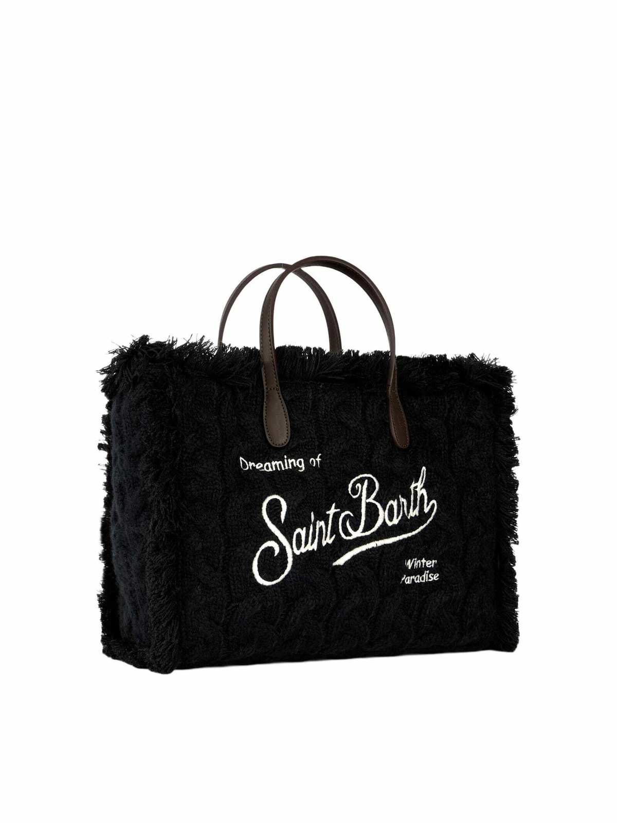 MC2 Saint Barth Braid Tricot Black Colette Handbag With Fringes
