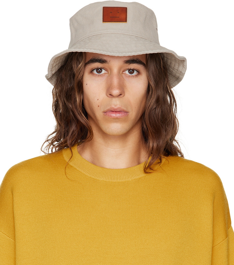 Acne Studios Beige Leather Patch Bucket Hat Acne Studios