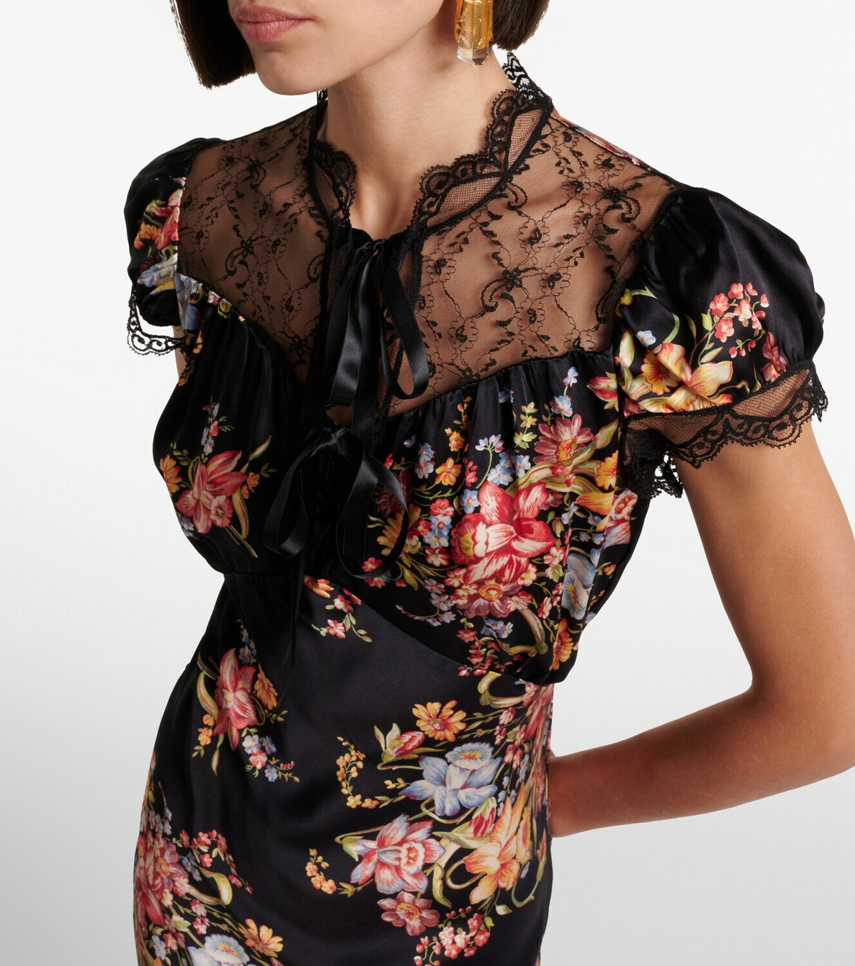 Rodarte Floral lace-trimmed silk midi dress