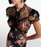 Rodarte Floral lace-trimmed silk midi dress