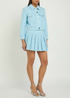 Alice + Olivia Emilie Embellished Pleated Tweed Mini Skirt Blue
