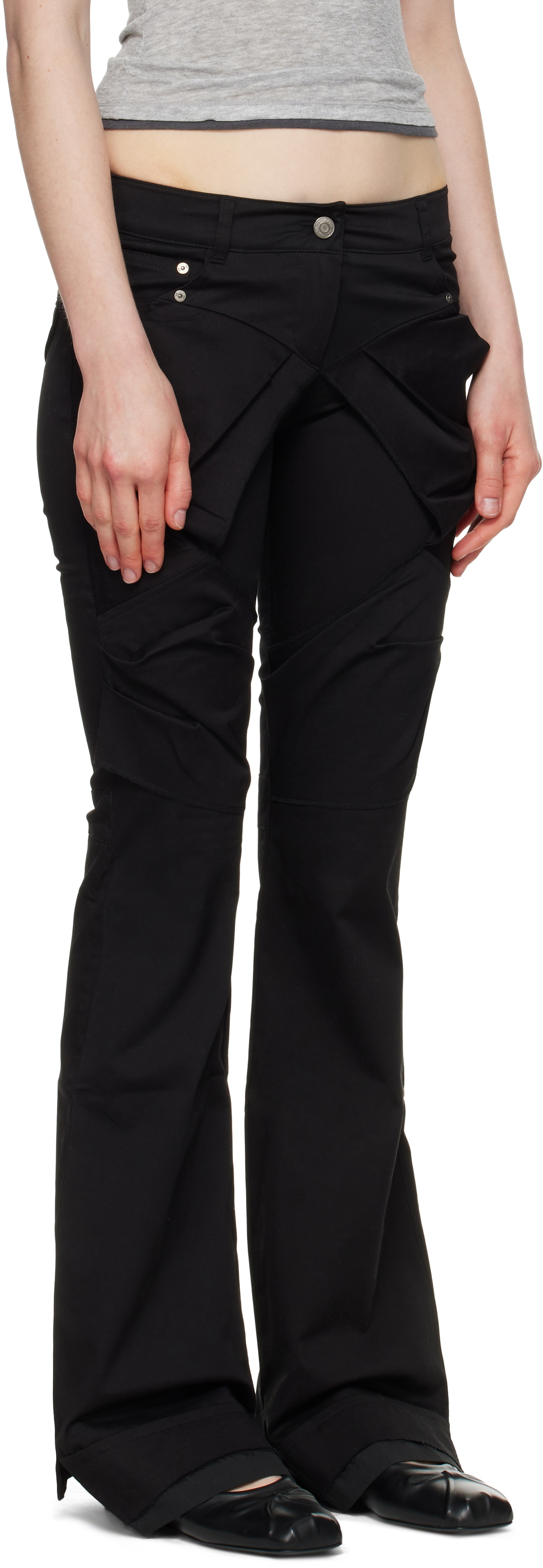 OPEN YY Black Gathered Bootcut Trousers