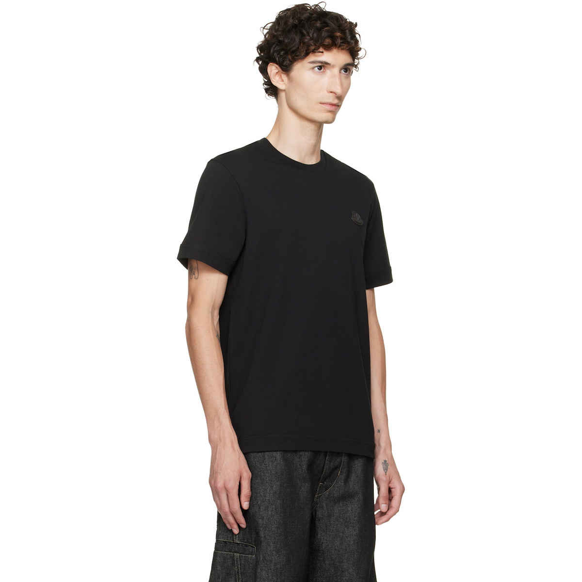 Moncler Black Double Leather Logo Cotton T-shirt