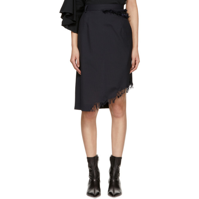 Facetasm Navy Pinstripe Frayed Skirt