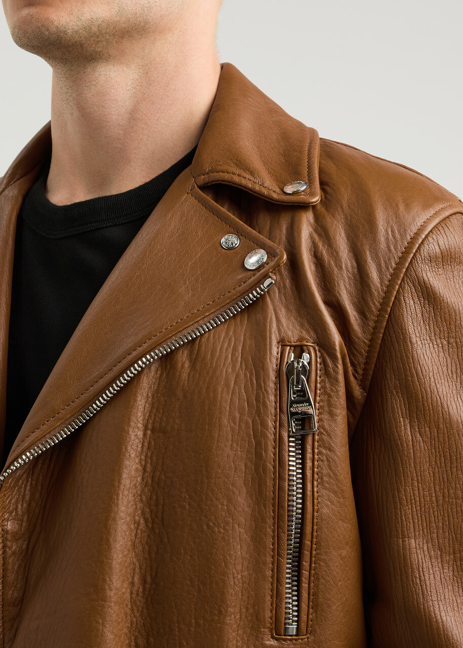 Alexander Mcqueen Grained Leather Biker Jacket Tan
