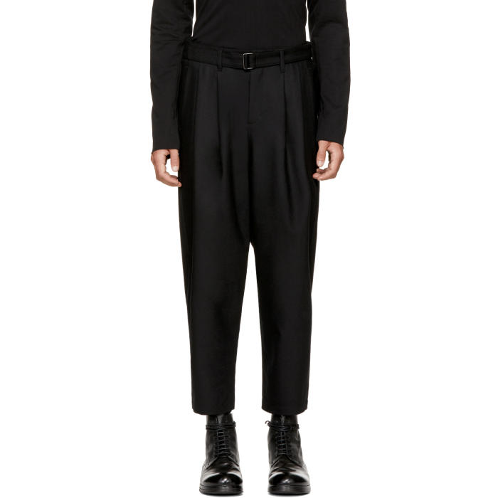 Attachment Black Wool Pleated Belted Trousers Attachment