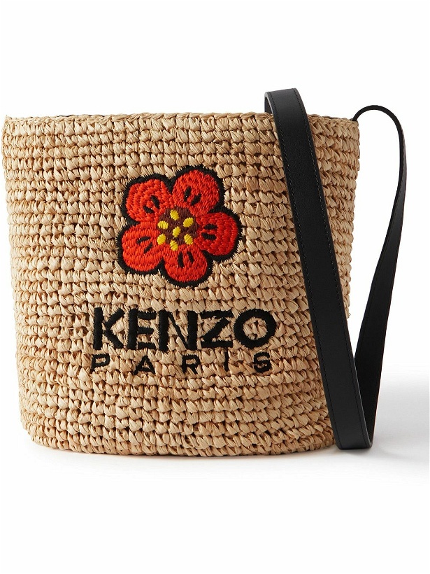Photo: KENZO - Large Embroidered Leather-Trimmed Raffia Messenger Bag