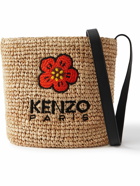 KENZO - Large Embroidered Leather-Trimmed Raffia Messenger Bag