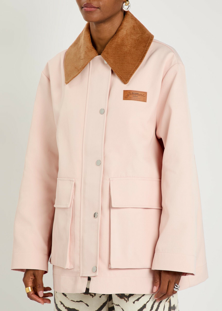 Ganni Corduroy-collar Twill Jacket Light Pink