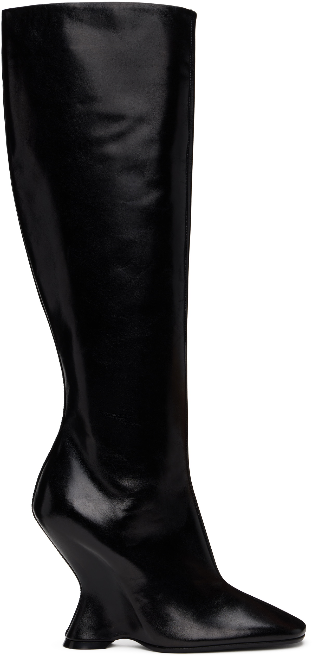 Dries Van Noten Black Leather Wedge Tall Boots Dries Van Noten