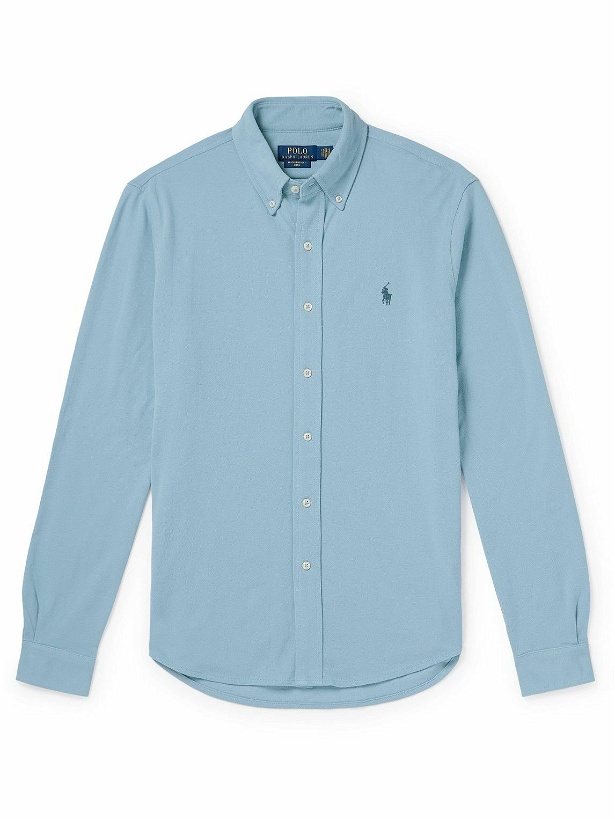 Photo: Polo Ralph Lauren - Button-Down Collar Logo-Embroidered Cotton-Piqué Shirt - Blue
