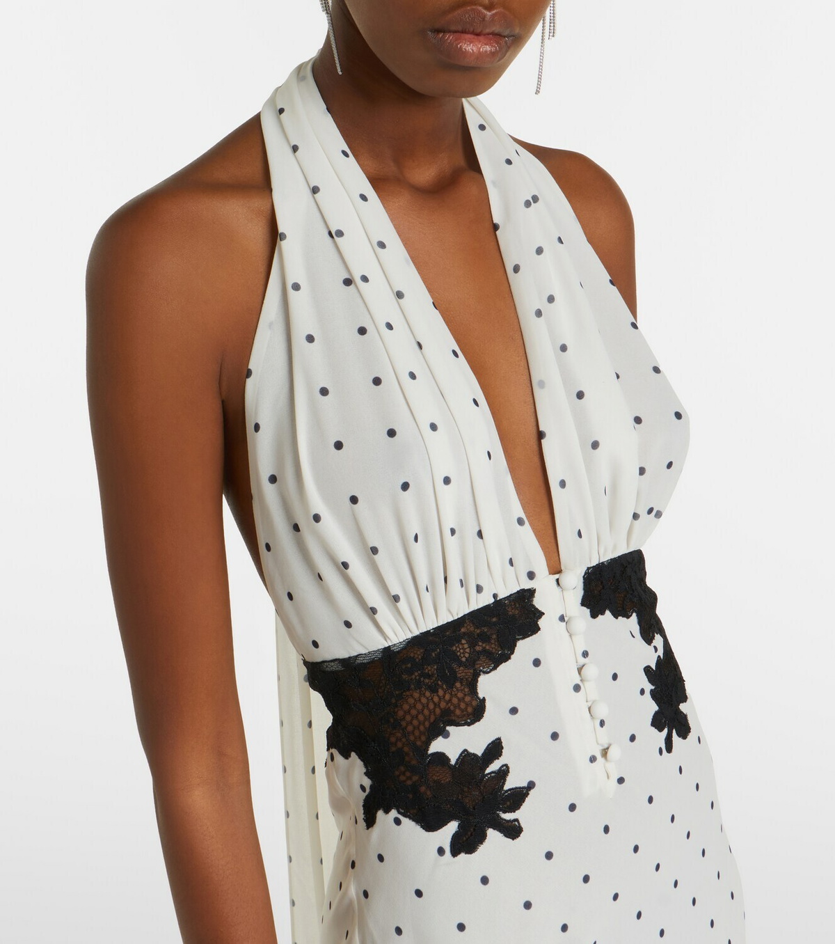 Self-Portrait Lace-trimmed polka-dot maxi dress