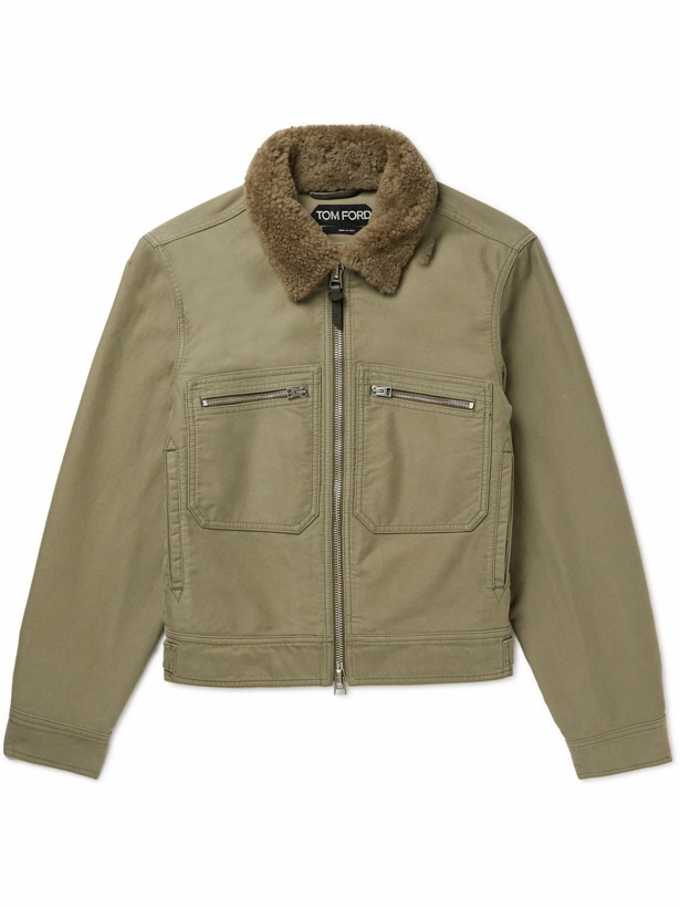 Photo: TOM FORD - Slim-Fit Fleece-Trimmed Washed Cotton-Twill Jacket - Green