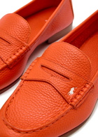 Polo Ralph Lauren Logo Grained Leather Loafers Orange