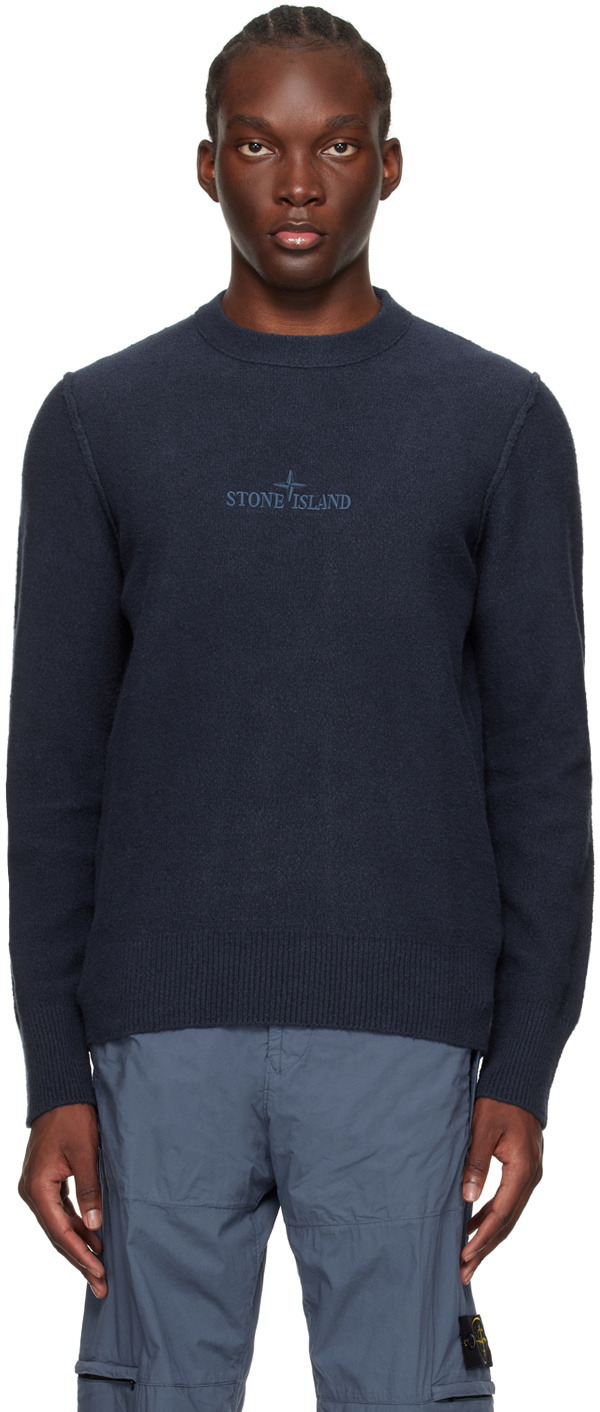 Stone Island Navy Embroidered Sweater Stone Island
