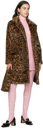 Anna Sui Brown Leopard Faux-Fur Coat