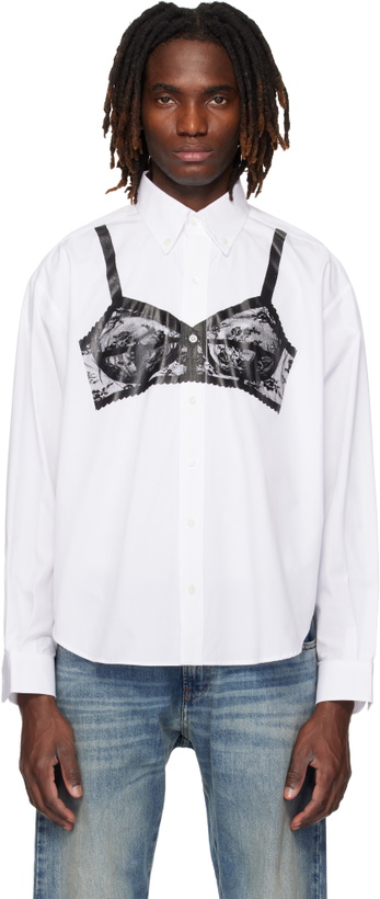 Photo: VAQUERA White Trompe L'oeil Bra Button Down Shirt