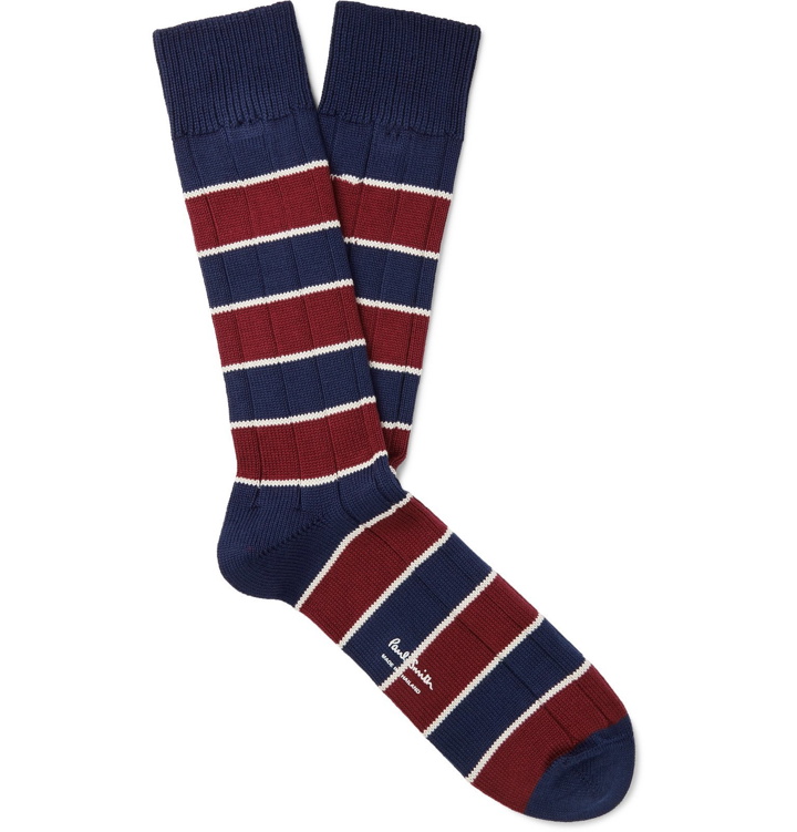 Photo: Paul Smith - Kennedy Ribbed Striped Cotton-Blend Socks - Blue